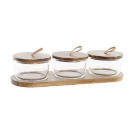 set 4 peças vidro/acacia 35x13x6cm 240ml