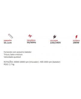 TRITURADOR 540MM C/ PÉ INOX 240MM + VARAS 165MM 0,28KW