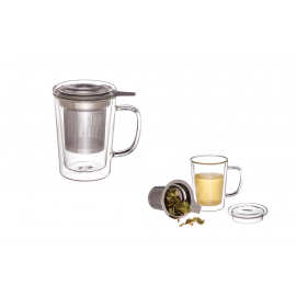 CANECA 40CL VIDRO C/ INFUSOR INOX D9x12,7CM /20