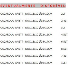 CAÇAROLA BAIXA AÇO INOX 18/10 ANETT 4,5L Ø22x12CM /4